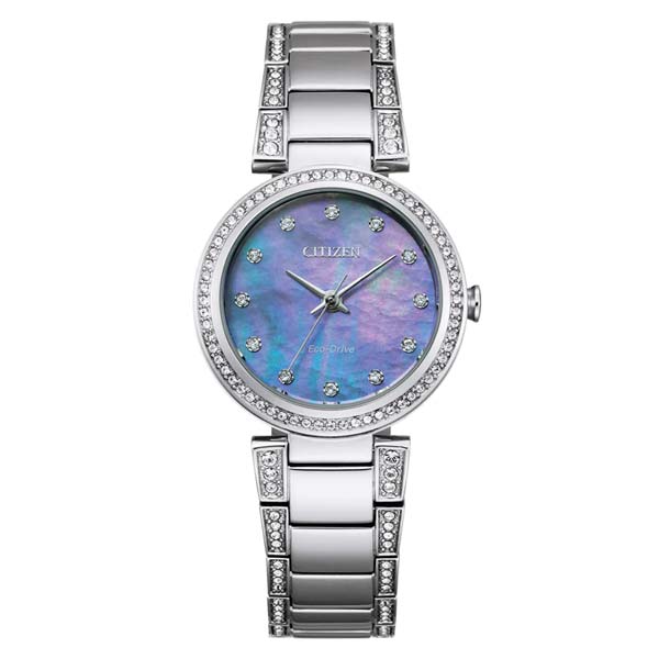 Citizen Silhouette Crystal Blue Dial Stainless Stee Mother of Pearl Ladies Watch (EM0840-59N)