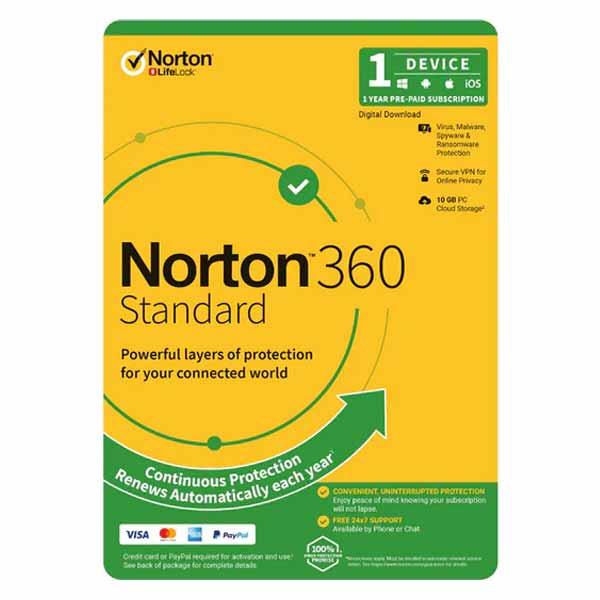 Nortonlifelock Norton 360 Standard 10GB AU 1-User, 1-Device, 12-Month - POP Phones, Australia