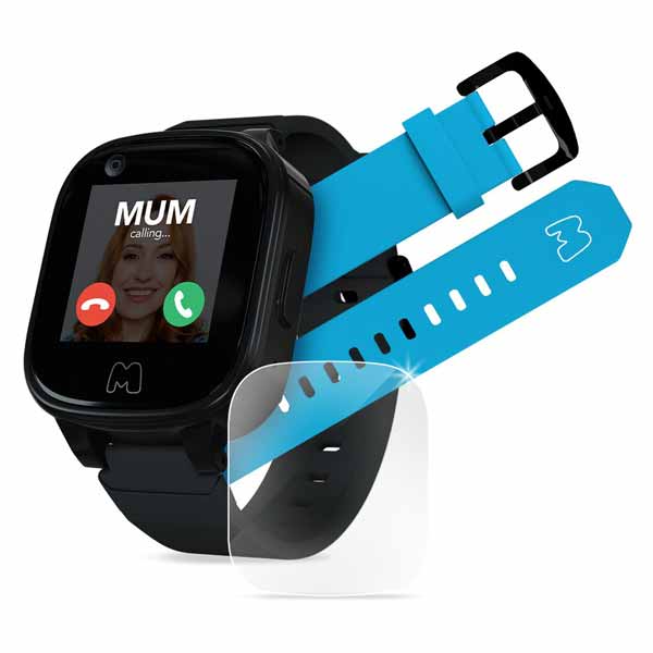 Moochies Connect Smartwatch 4G – Black Bundle [Bonus Blue Strap + Screen Protector] - POP Phones, Australia