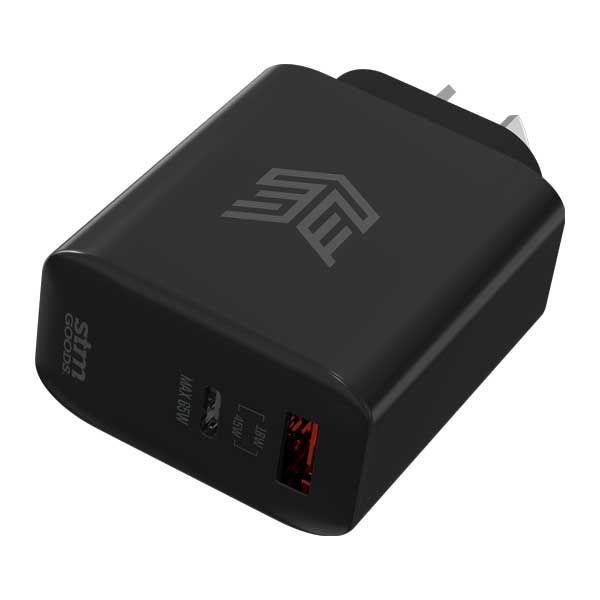 Power OnTheGo Combo STM GaN 65W Dual Port USBC and USBA Power Adapter + Griffin USBA to