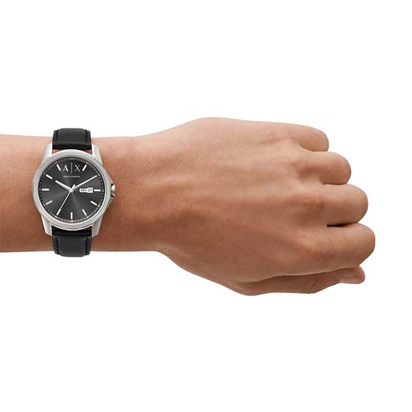 Armani Exchange Three-Hand Day-Date Black Leather Men's Watch (AX1735)