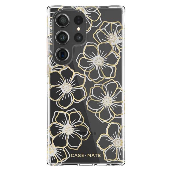 Case-Mate Floral Gems Antimicrobial Case (Suits Samsung Galaxy S23 Ultra) - Clear/ Gold