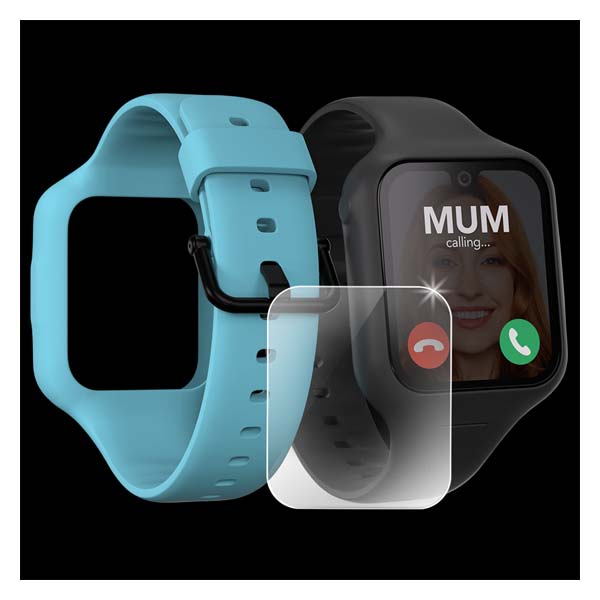 Moochies Odyssey 4G Smartwatch Phone for Kids - Black Bundle [Bonus Blue Strap + Screen Protector]