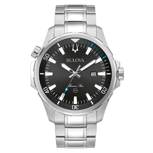 Bulova Black Dial Marine Star Stainless Steel Men's Watch (96B382)