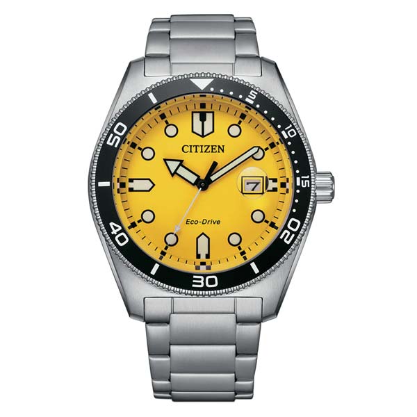 Citizen Eco-Drive Silver Stainless Steel Yellow Dial Men's Watch (AW1760-81Z)