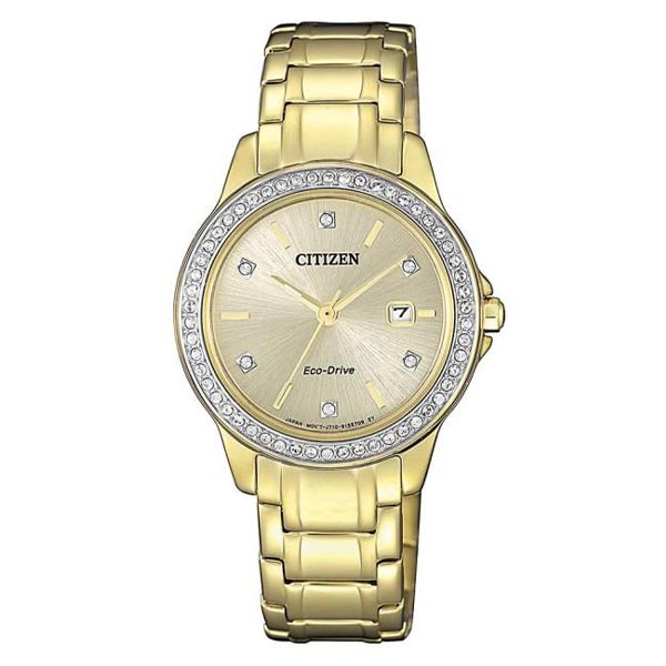 Citizen Eco-Drive Gold Dial Stainless Steel Women's Watch (FE1172-55P)