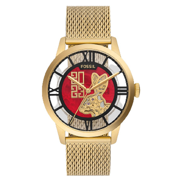 Fossil Lunar New Year Townsman Automatic Gold-Tone Stainless Steel Mesh ...