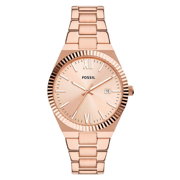 Fossil Scarlette Three-Hand Date Rose Gold-Tone Stainless Steel Watch (ES5258)