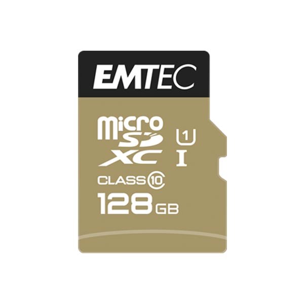 Emtec MicroSD Memory Card Class 10 128GB With SD Adapter − Gold