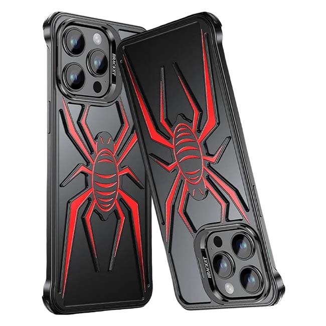 Pop Phones Metal Spider Hollow Case (Suits iPhone 15 Pro Max) - Black/Red - Pop Phones, Australia