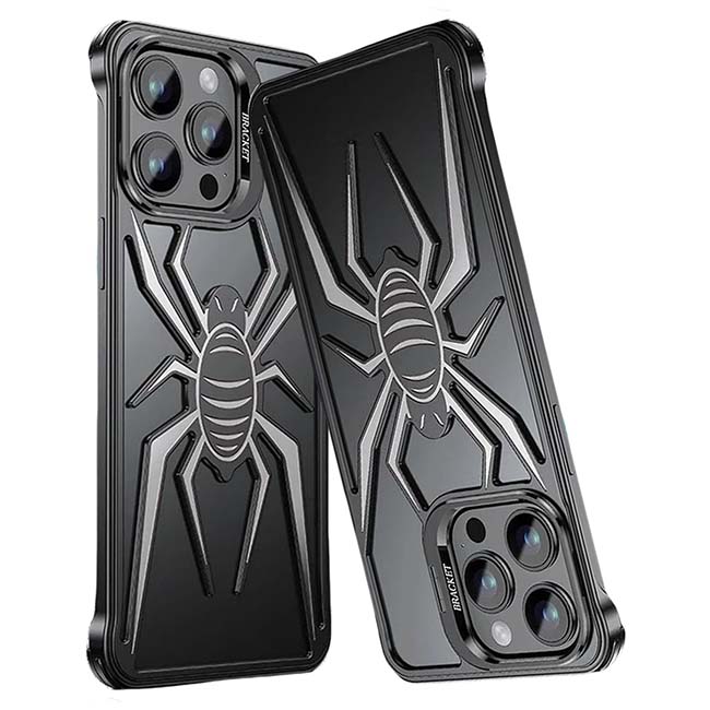 Pop Phones Metal Spider Hollow Case (Suits iPhone 15 Pro Max) - Black/White - Pop Phones, Australia