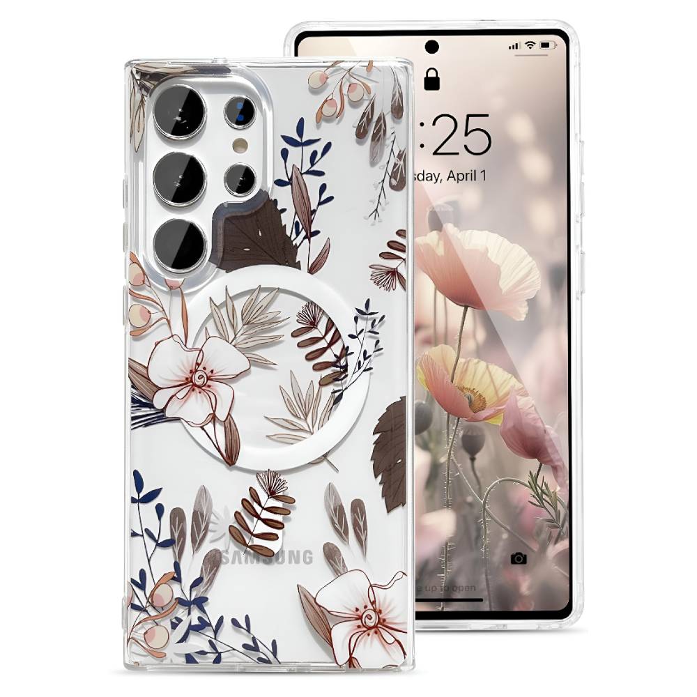 Soka Flower MagSafe Case (Suits Galaxy S25 Ultra) – Brown Flower - Pop Phones, Australia