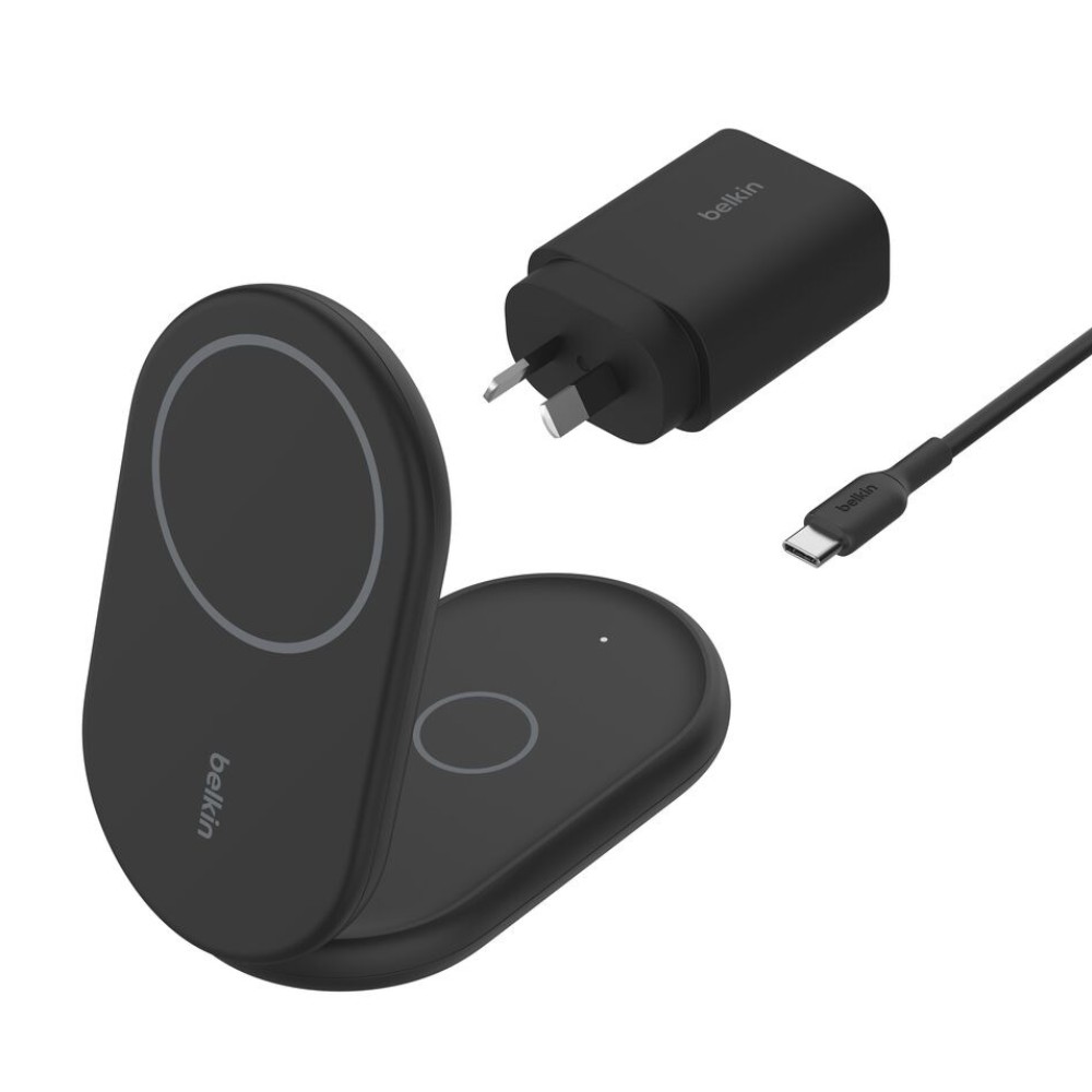 Belkin BoostCharge 2-in-1 Foldable 15W Wireless Charger Qi2 with 36W Wall Charger – Black - Pop Phones, Australia