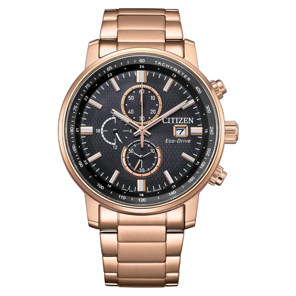 Citizen Eco-Drive Chronograph Pink Gold Men’s Watch (CA0848-85E) - Pop Phones, Australia